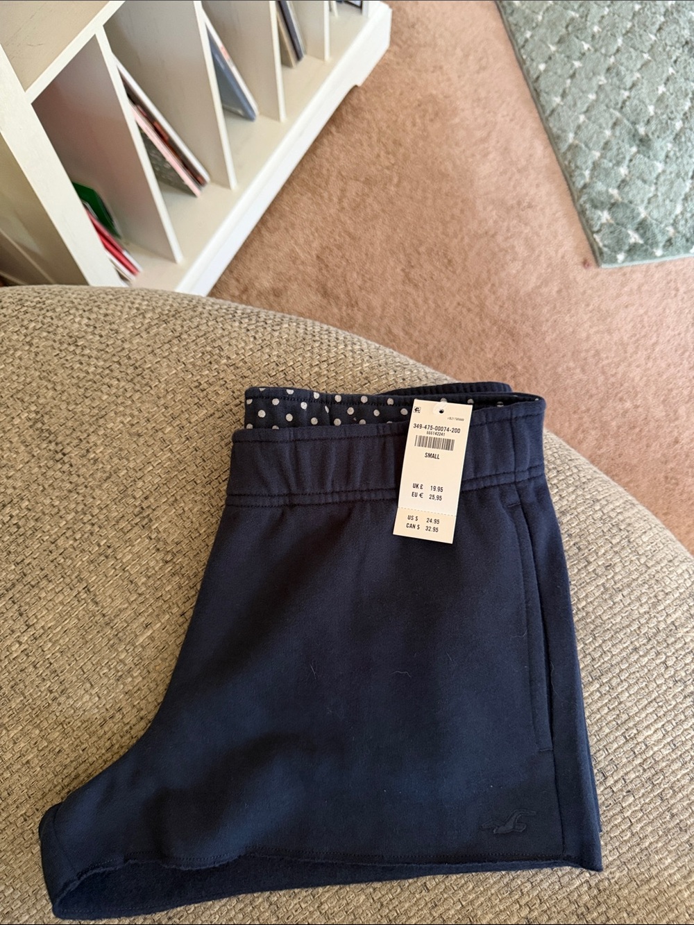 NWT Hollister Navy Blue Small Dot Interior Fleece Mini Shorts